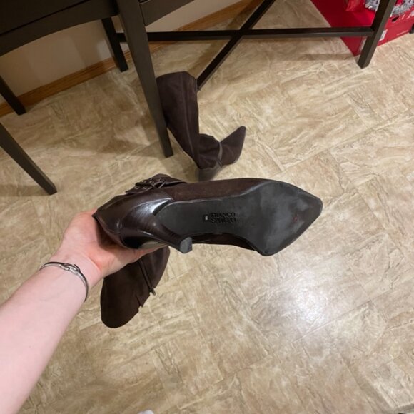 Franco Sarto Brown Suede Y2K Boots Size 10 (fit 9.5-10) - Picture 15 of 16